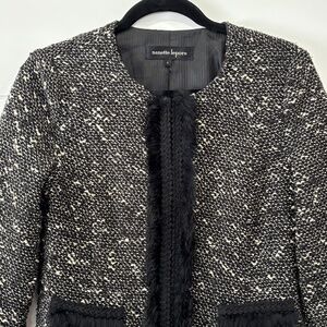 Nanette Lapore wool blend tweed jacket real rabbit fur trim made in USA size 4